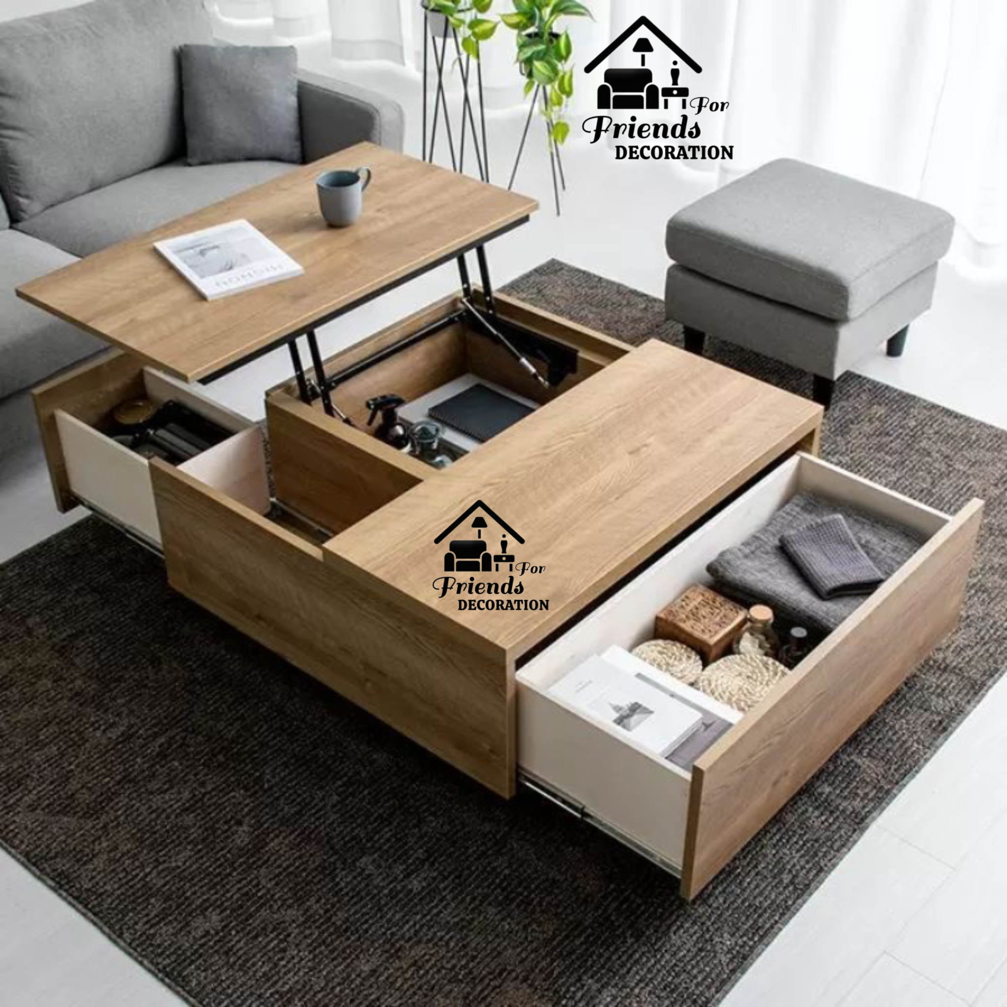 طاولة قهوة خشبية بسطح قابل للرفع - متعددة الاستخدامات وأنيقة، 112 قطعة 
